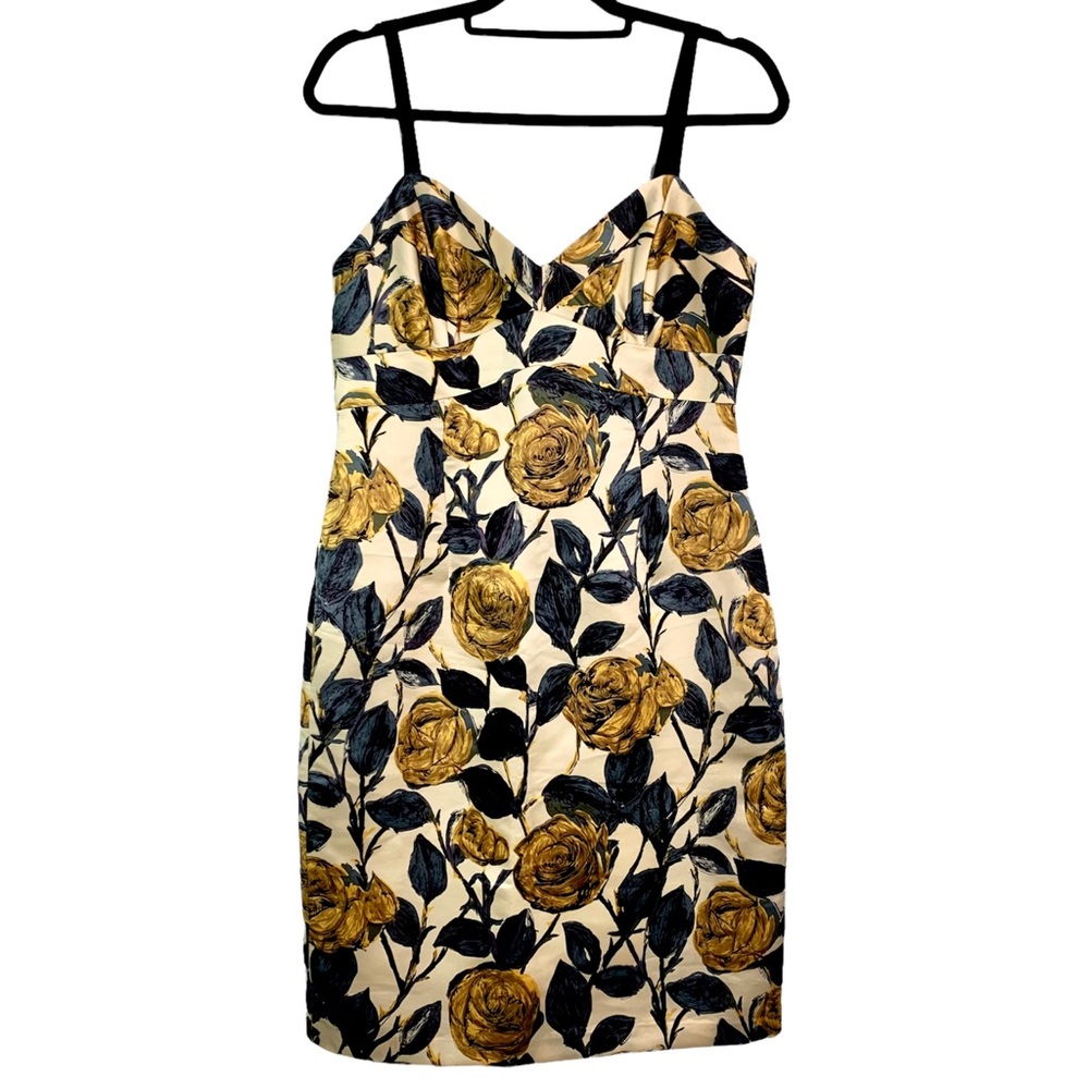 NWT Vintage Milly Empire Waist Floral Print Silk Cocktail Dress Cream Sleeveless